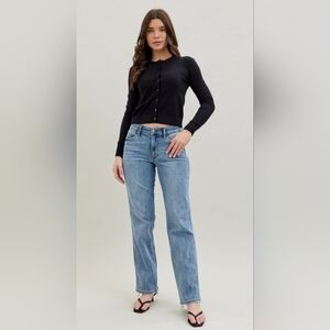Judy Blue Mid Rise Medium Wash Straight Dad Jeans Cell Phone Pocket Various NEW